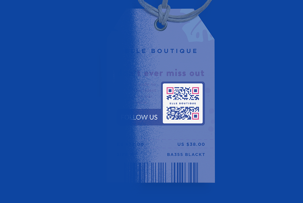 Пример QR-кода на бирке одежды, который отображает профили продавца в социальных сетях